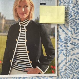 NWT Talbots Black Military Jacket with Ivory Cream piping trim